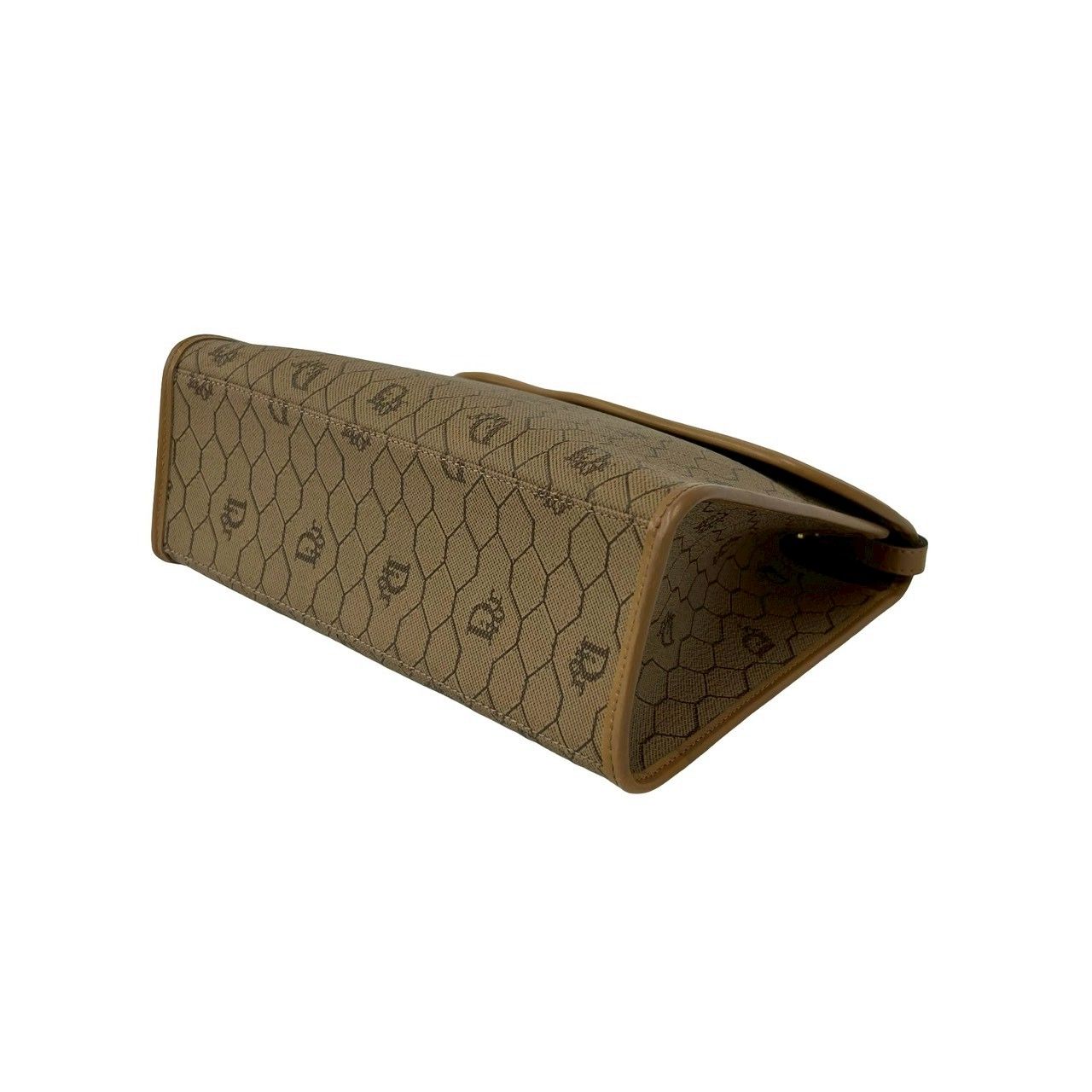 Dior Vintage Honeycomb Pattern Logo Leather 2-Way Shoulder Bag Beige — view 8