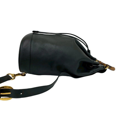 Gucci Vintage Bamb Leather Drawstring Belt Bag Black — view 6