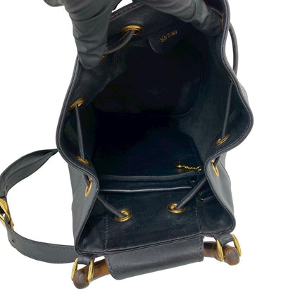 Gucci Vintage Bamb Leather Drawstring Belt Bag Black — view 9