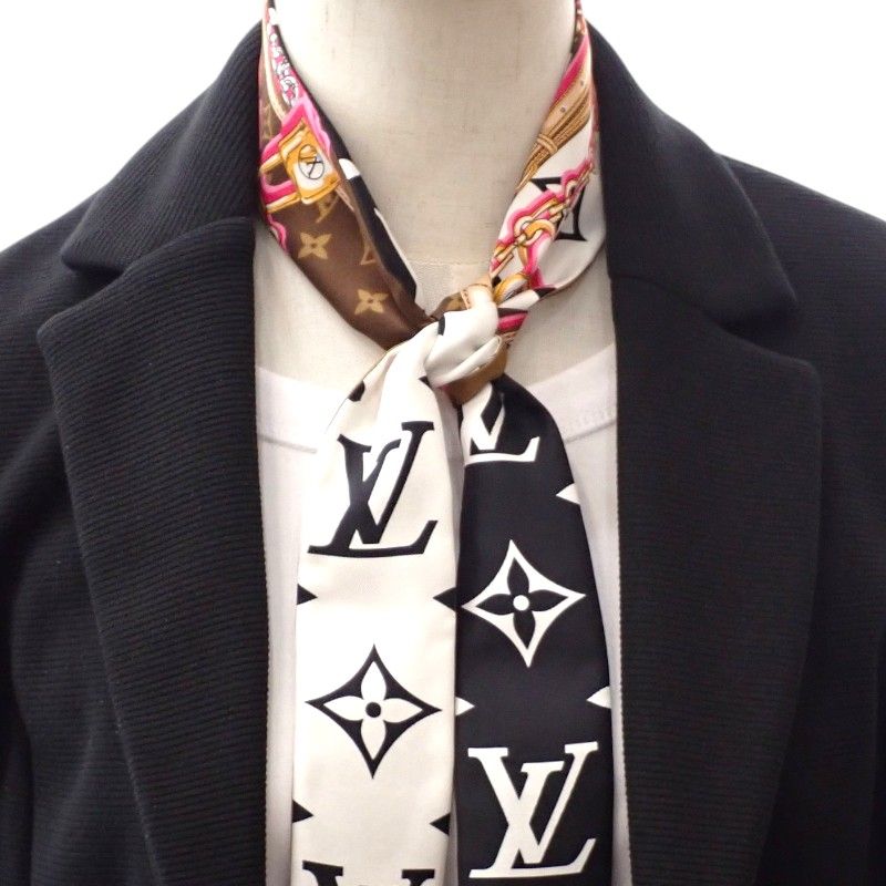 Louis Vuitton Bandeau BB Ultimate Scarf Silk Black White Brown Monogram — view 8
