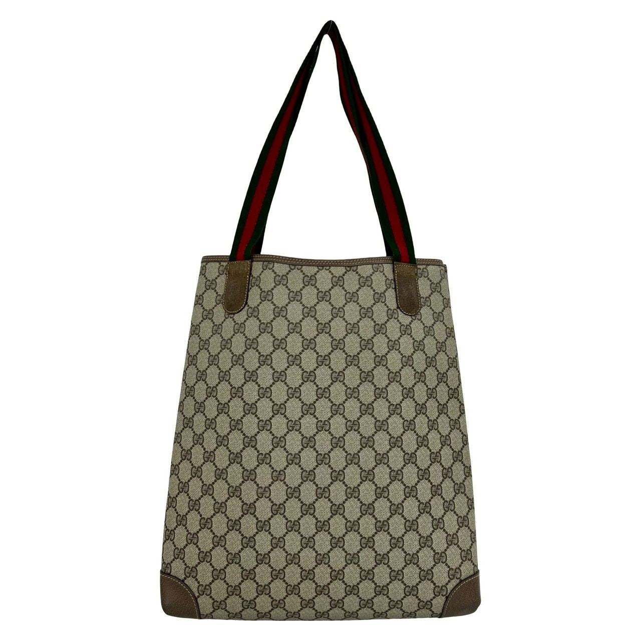 Gucci Vintage Sherry Line GG Logo Leather Tote Brown — view 3