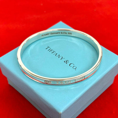 Tiffany & Co Log Narrow Bangle 925 Sterling Silver Bracelet