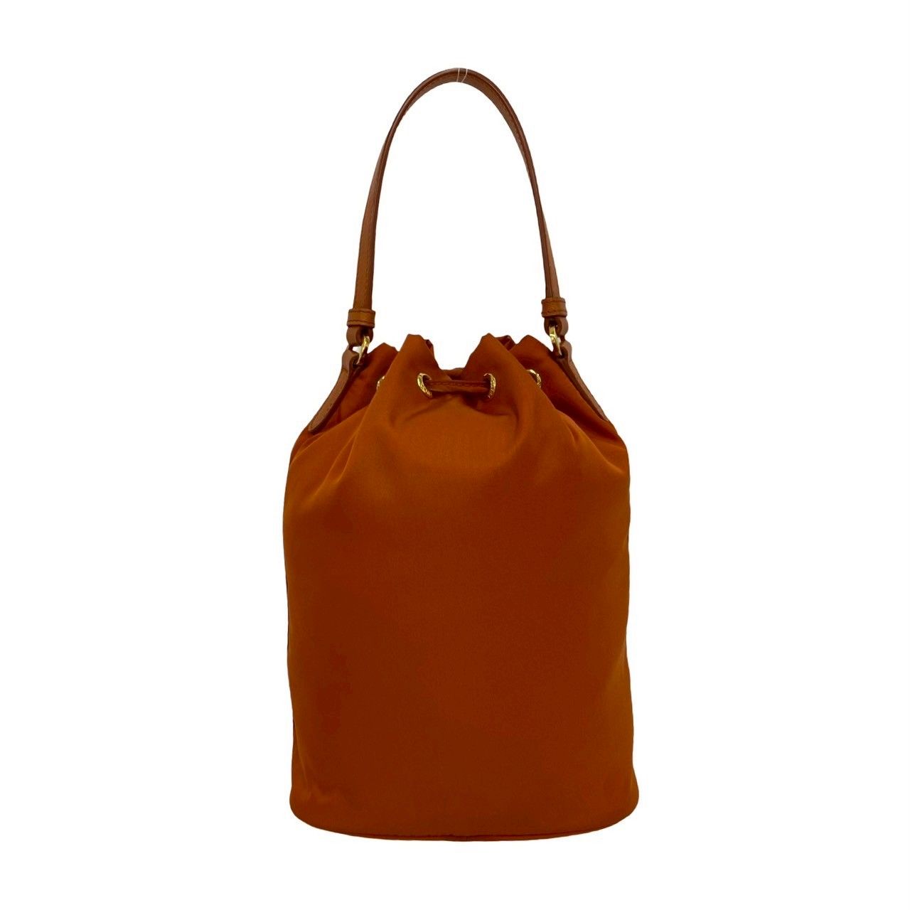 Prada Triangle Logo Nylon Saffiano Leather 2-Way Drawstring Shoulder Bag Orange — view 3