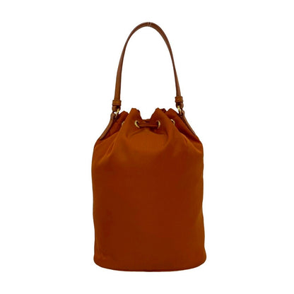 Prada Triangle Logo Nylon Saffiano Leather 2-Way Drawstring Shoulder Bag Orange — view 3