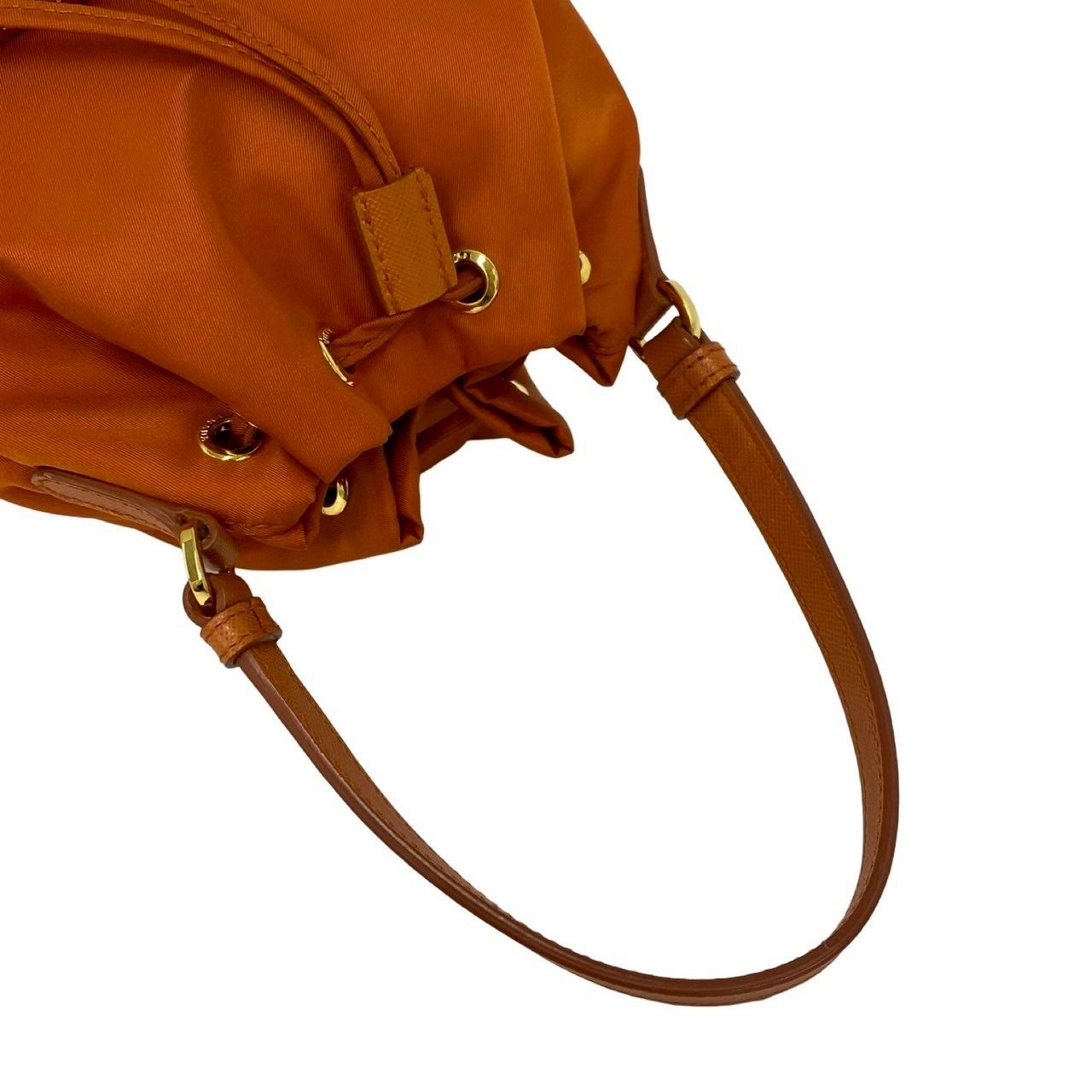 Prada Triangle Logo Nylon Saffiano Leather 2-Way Drawstring Shoulder Bag Orange — view 4