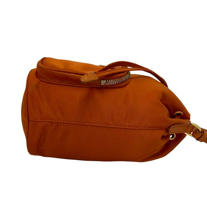 Prada Triangle Logo Nylon Saffiano Leather 2-Way Drawstring Shoulder Bag Orange — view 6