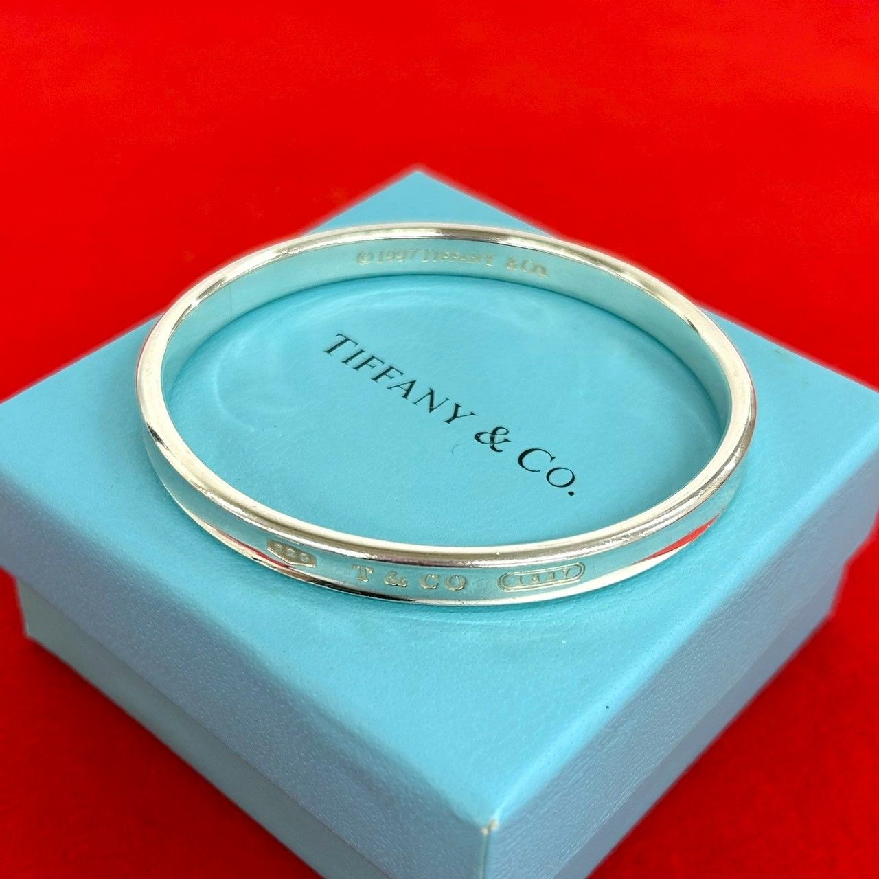 Tiffany & Co Log Narrow Bangle 925 Sterling Silver Bracelet