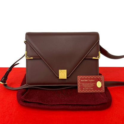 Cartier Vintage Must Line Logo Calf Leather Shoulder Bag Bordeaux