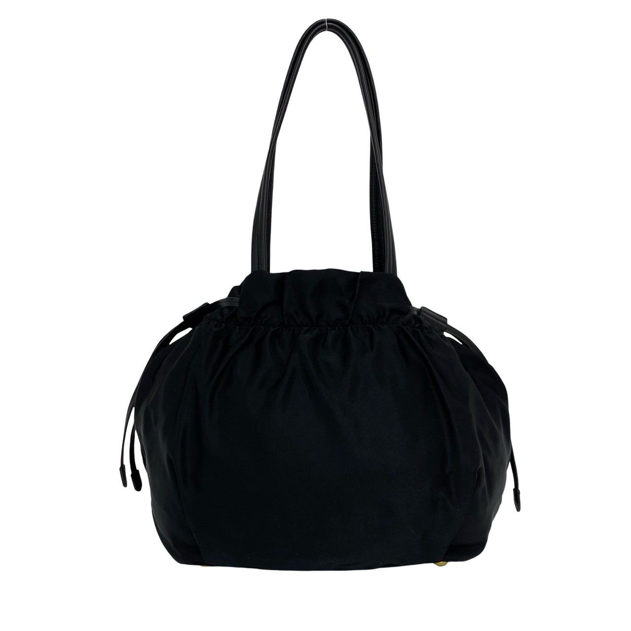 Prada Logo Tessuto Nylon Leather Drawstring Tote Shoulder Bag Black — view 3