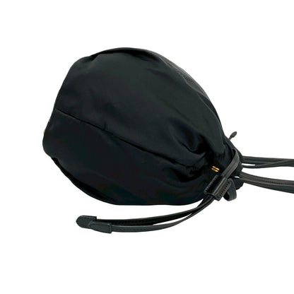 Prada Logo Tessuto Nylon Leather Drawstring Tote Shoulder Bag Black — view 6