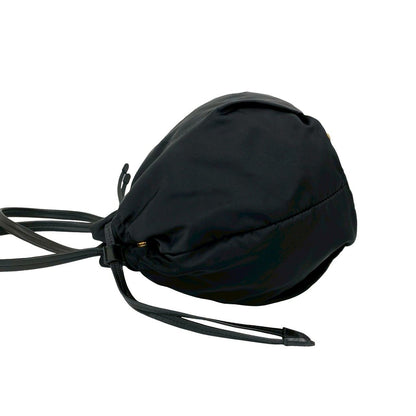Prada Logo Tessuto Nylon Leather Drawstring Tote Shoulder Bag Black — view 5