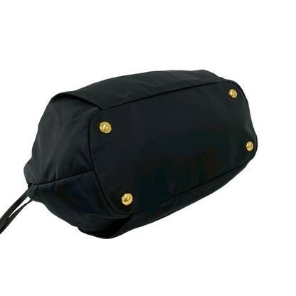 Prada Logo Tessuto Nylon Leather Drawstring Tote Shoulder Bag Black — view 7
