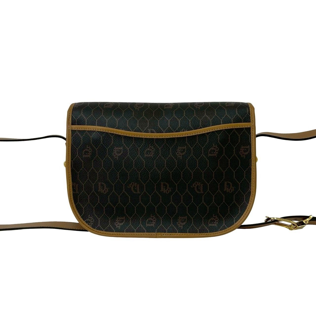 Dior Vintage Honeycomb Pattern Logo Leather Shoulder Bag Pochette Gray Beige — view 3