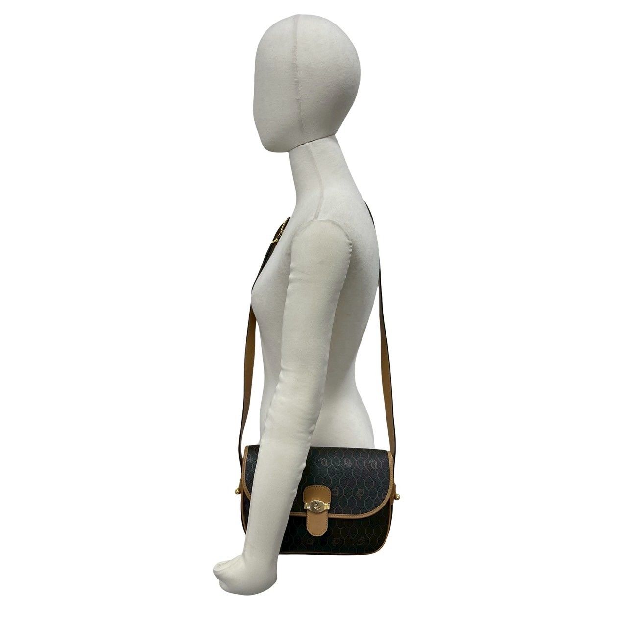 Dior Vintage Honeycomb Pattern Logo Leather Shoulder Bag Pochette Gray Beige — view 2