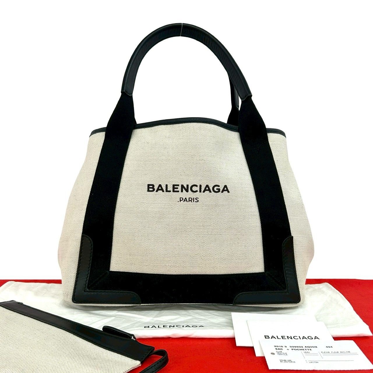 Balenciaga Navy Cabas S Canvas Leather Tote Black Ivory