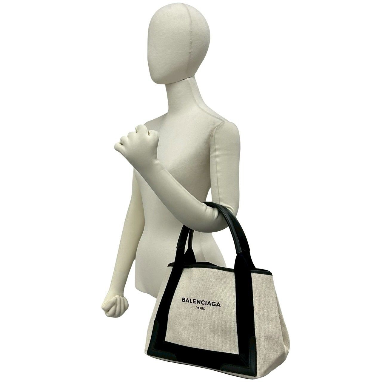 Balenciaga Navy Cabas S Canvas Leather Tote Black Ivory — view 2