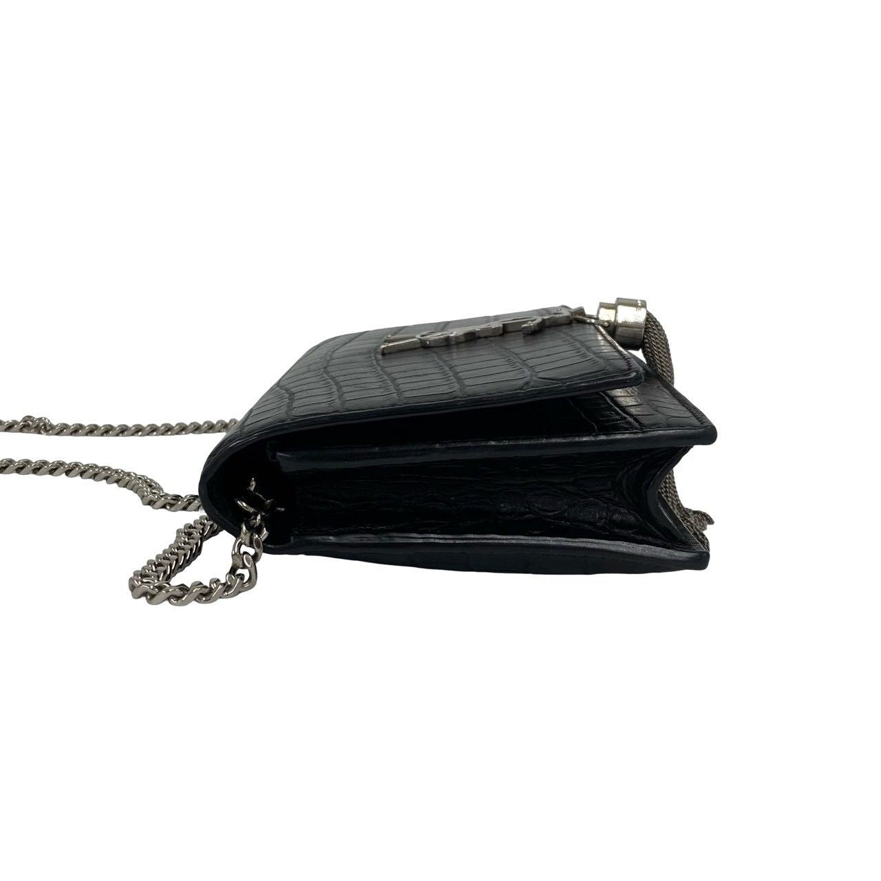 Saint Laurent Paris YSL Logo Leather Chain Mini Shoulder Bag Pochette Black — view 5