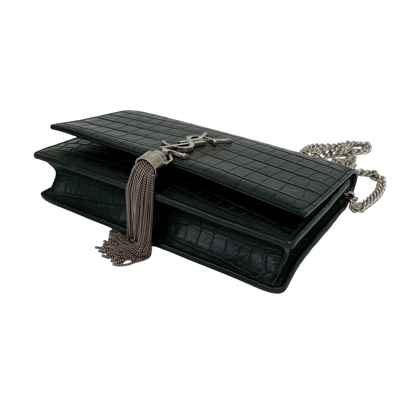 Saint Laurent Paris YSL Logo Leather Chain Mini Shoulder Bag Pochette Black — view 8