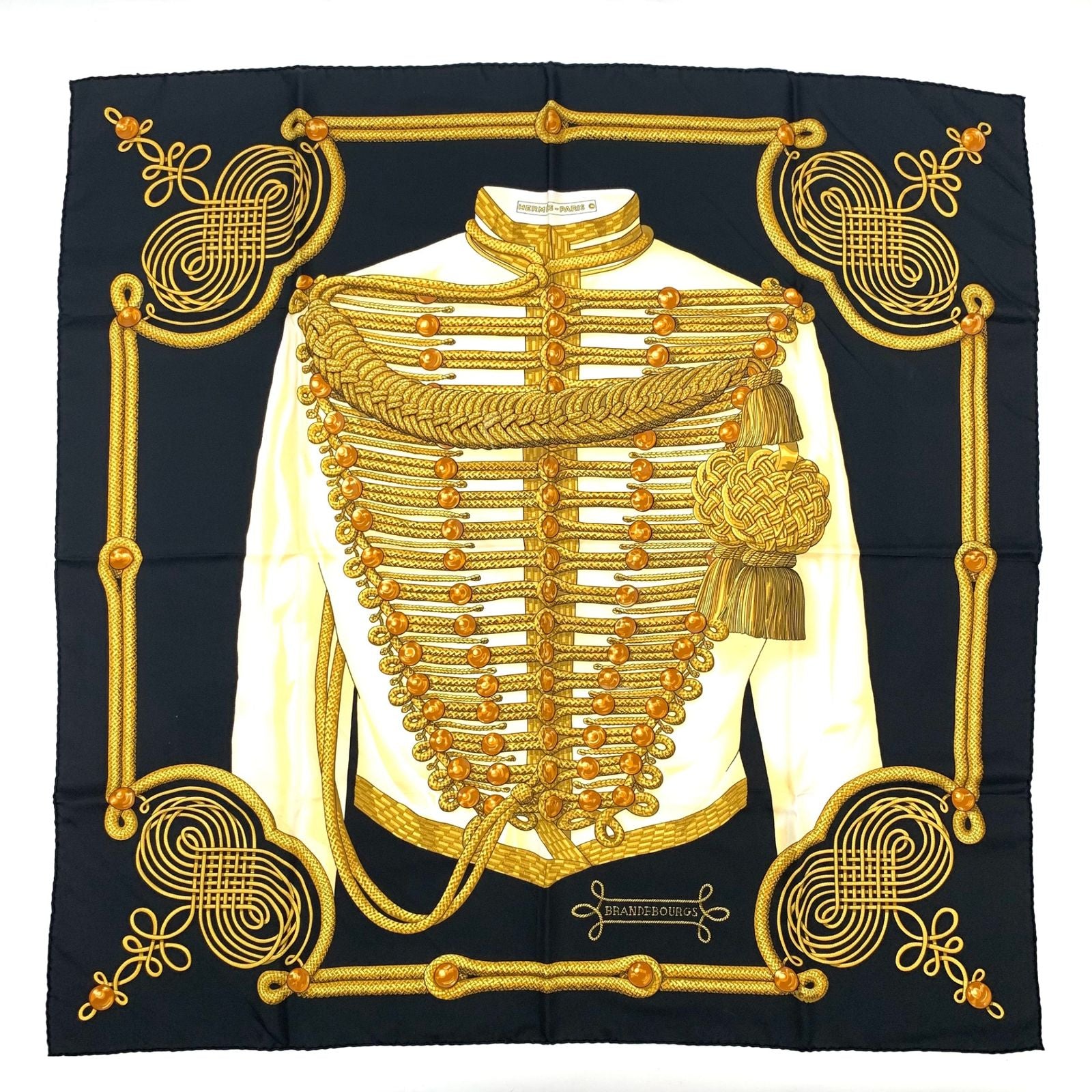 Hermes Carre 90 Scarf Silk Brandebourgs Brandenburg Black Gold — view 2