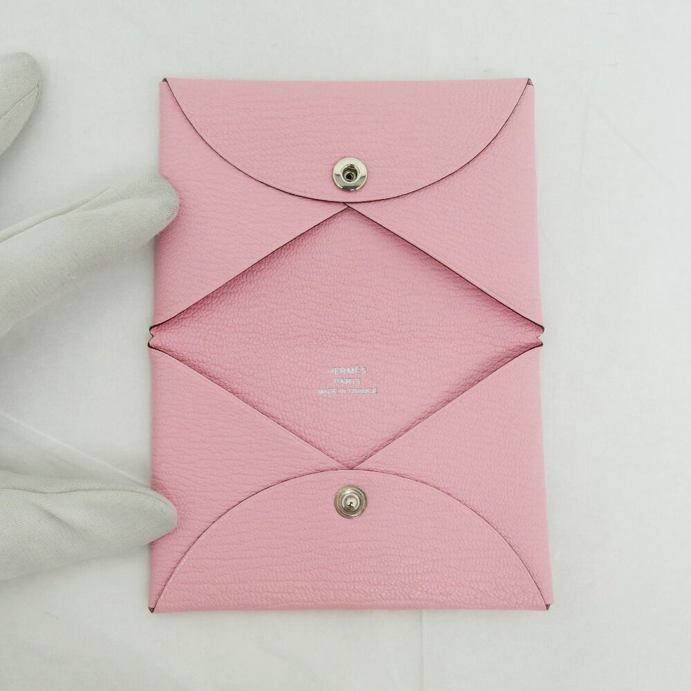 Hermes Calvi Rose Sakura Silver Chevre Made Pink Card Holder — view 5