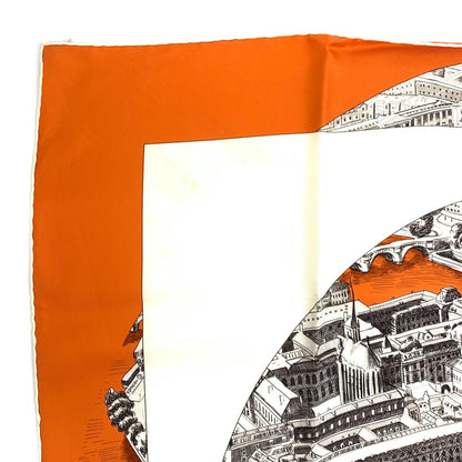 Hermes Carre 90 Regarde Paris View of Scarf Orange — view 3