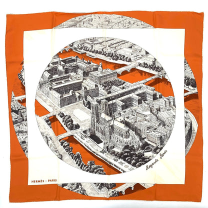 Hermes Carre 90 Regarde Paris View of Scarf Orange — view 2
