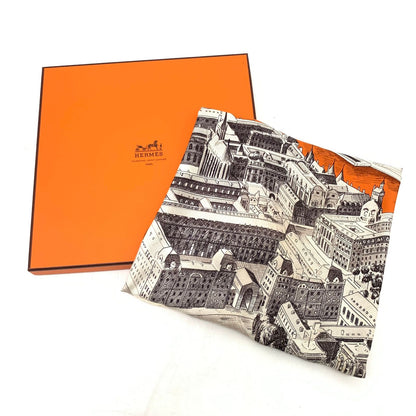 Hermes Carre 90 Regarde Paris View of Scarf Orange — view 9