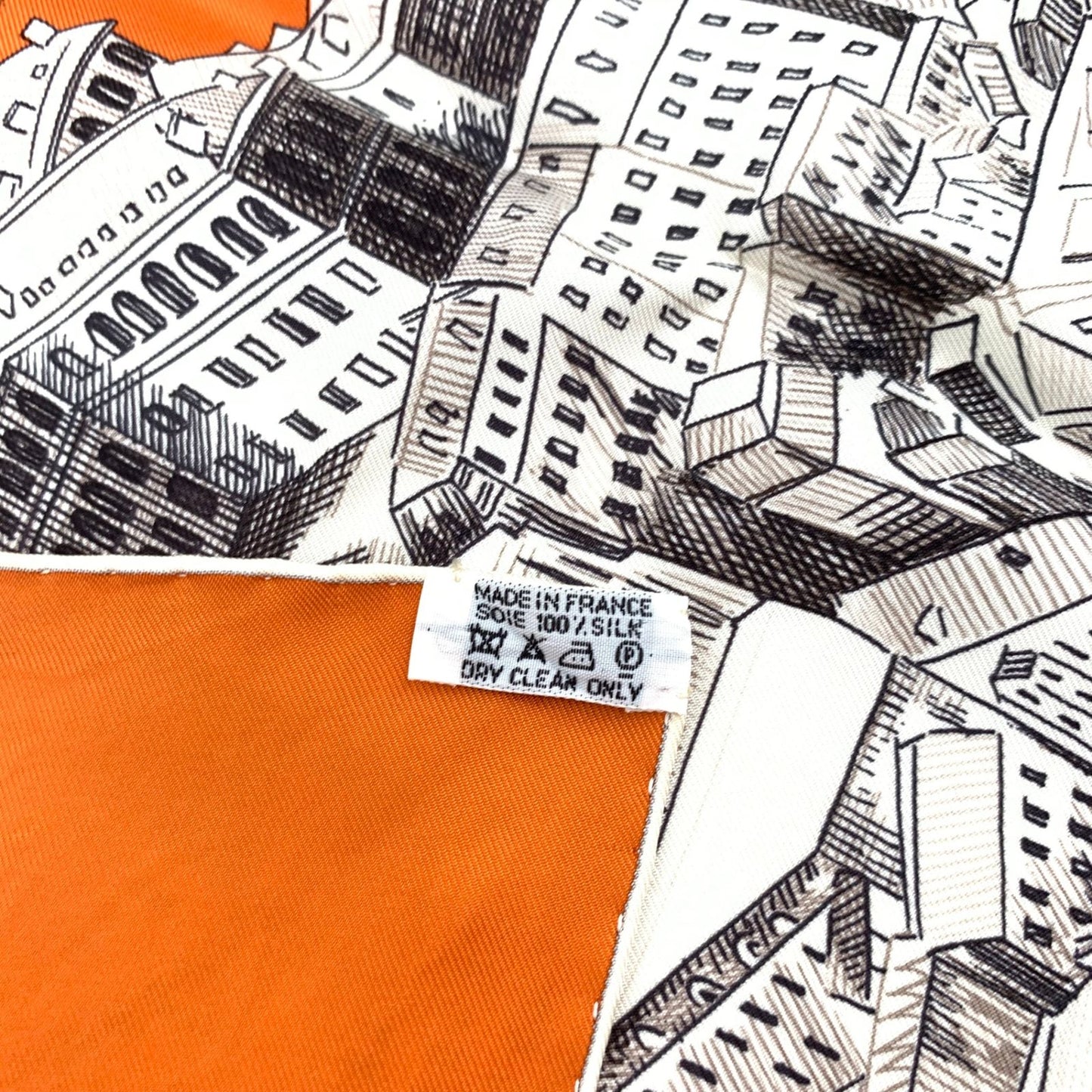 Hermes Carre 90 Regarde Paris View of Scarf Orange — view 8