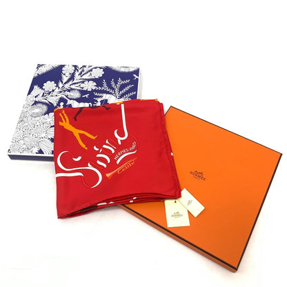 Hermes Carre 90 Boogie Woogie Gray Pearl Silk Scarf Red Orange — view 2