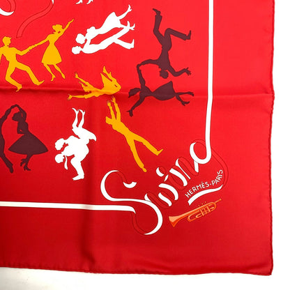 Hermes Carre 90 Boogie Woogie Gray Pearl Silk Scarf Red Orange — view 6
