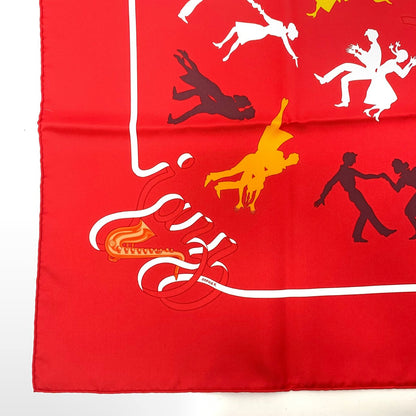 Hermes Carre 90 Boogie Woogie Gray Pearl Silk Scarf Red Orange — view 7