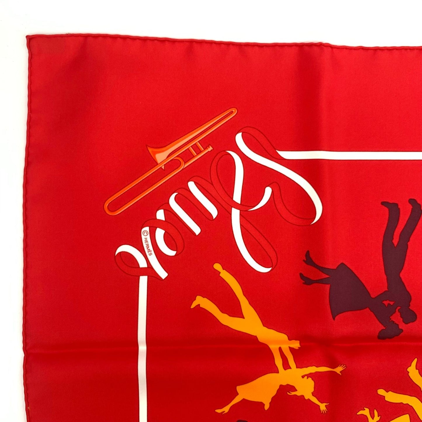 Hermes Carre 90 Boogie Woogie Gray Pearl Silk Scarf Red Orange — view 4