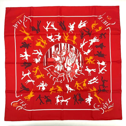 Hermes Carre 90 Boogie Woogie Gray Pearl Silk Scarf Red Orange — view 3