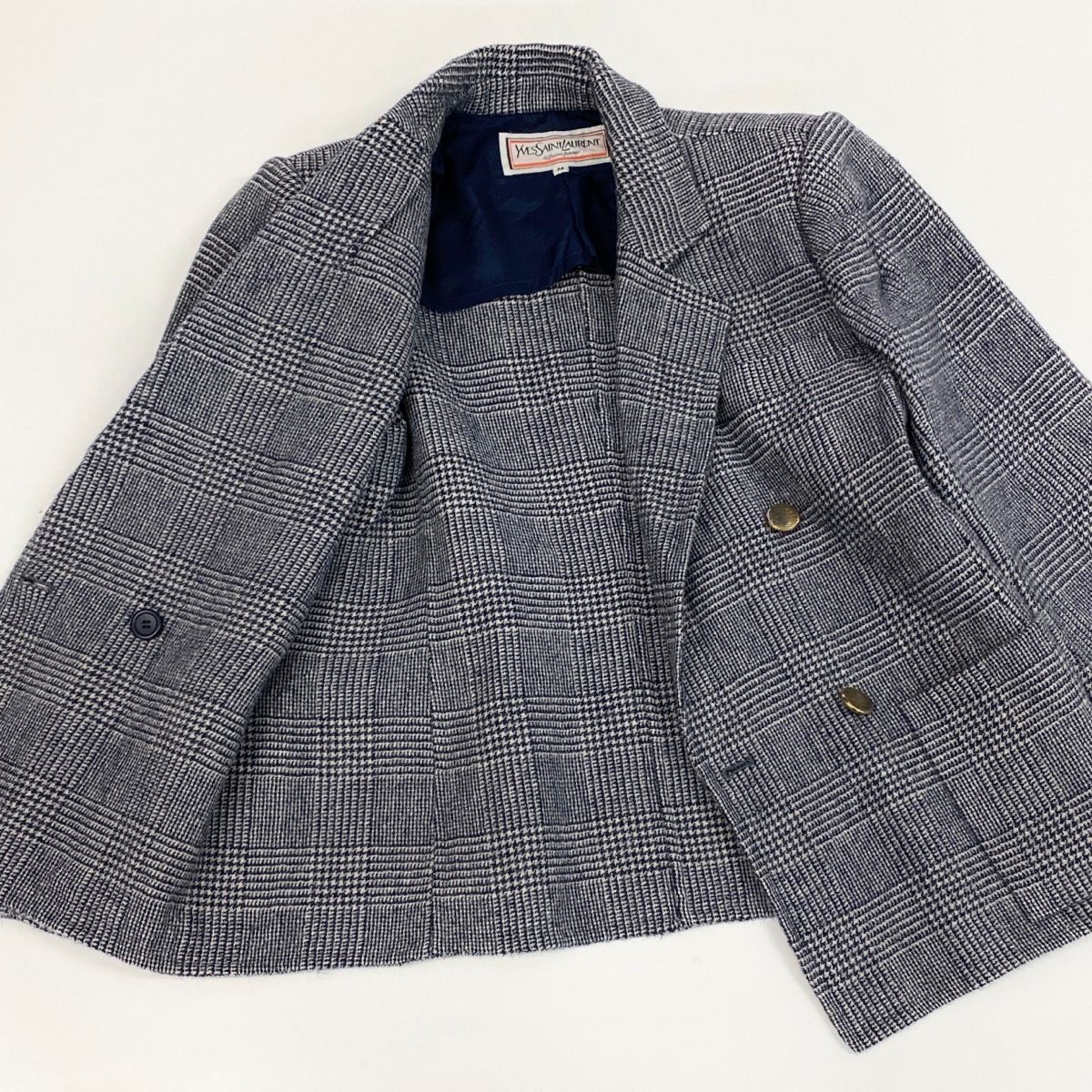 Saint Laurent Double Breasted jacket Glen Plaid Gold Button Cashmere Blend M — view 4