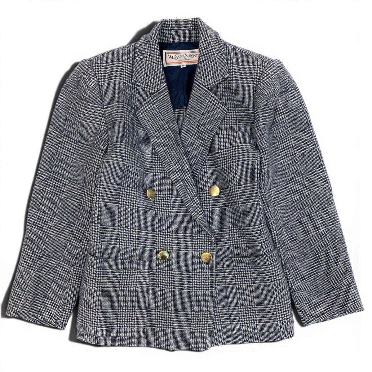 Saint Laurent Double Breasted jacket Glen Plaid Gold Button Cashmere Blend M — view 2