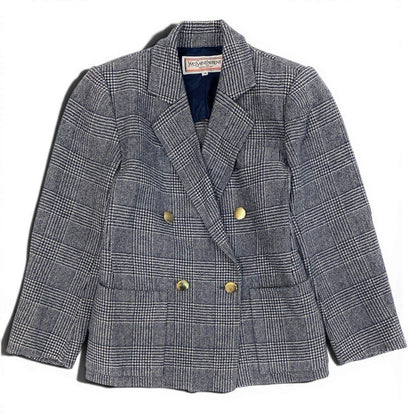 Saint Laurent Double Breasted jacket Glen Plaid Gold Button Cashmere Blend M — view 2