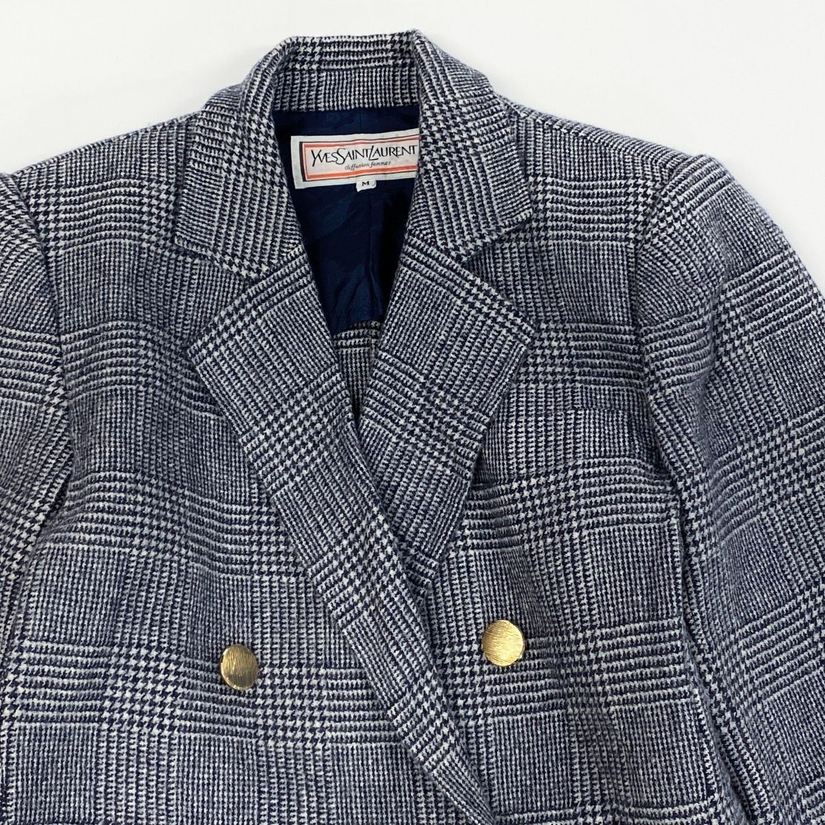 Saint Laurent Double Breasted jacket Glen Plaid Gold Button Cashmere Blend M — view 5