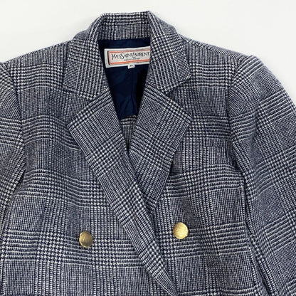 Saint Laurent Double Breasted jacket Glen Plaid Gold Button Cashmere Blend M — view 5