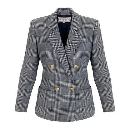 Saint Laurent Double Breasted jacket Glen Plaid Gold Button Cashmere Blend M
