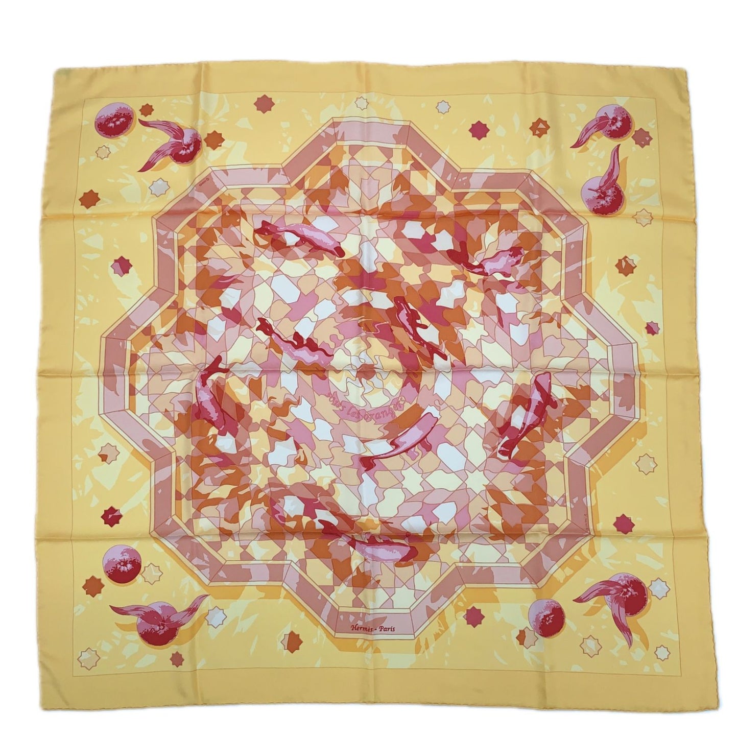 Hermes Carre 90 Sous les Orange Multicolor Scarf Silk