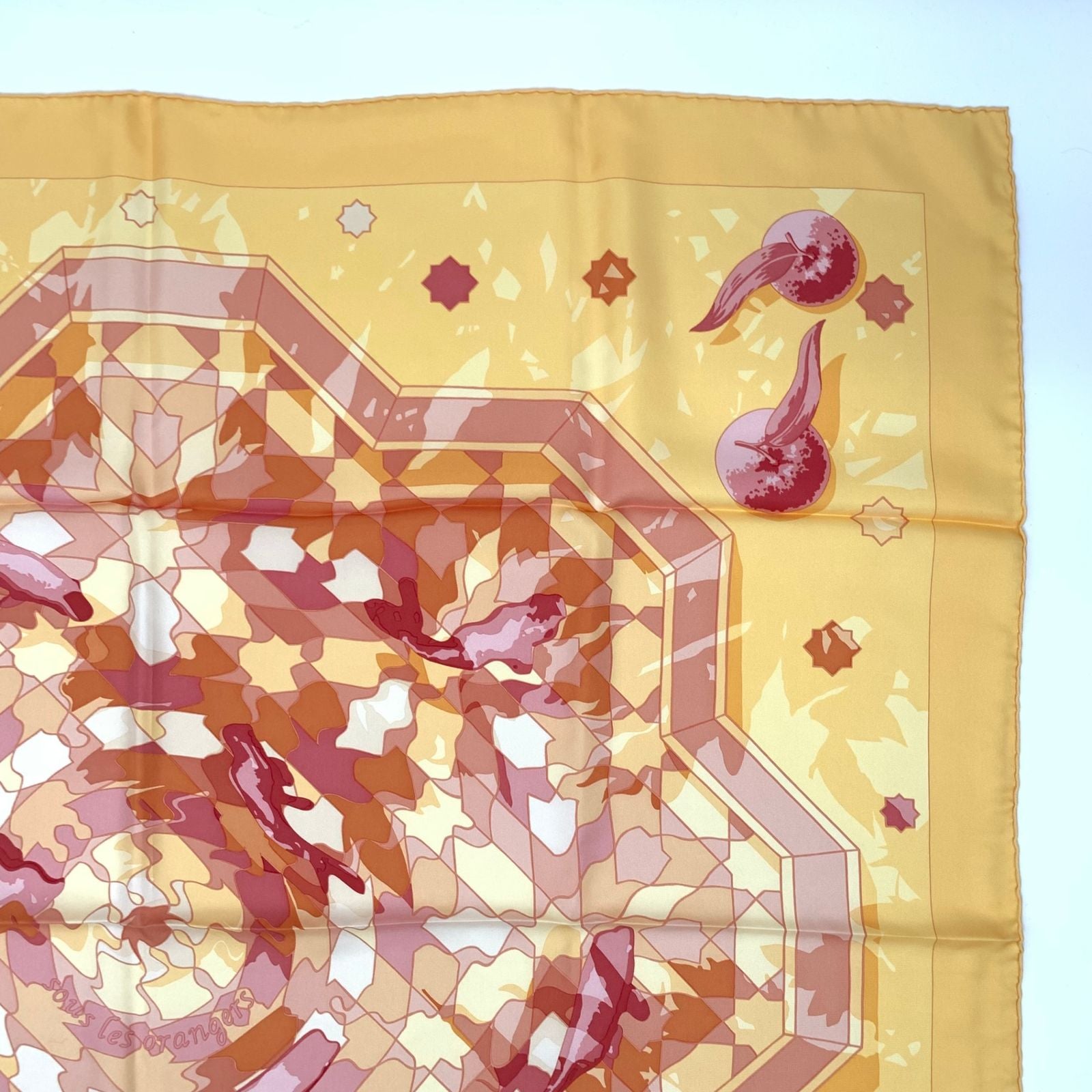 Hermes Carre 90 Sous les Orange Multicolor Scarf Silk — view 3