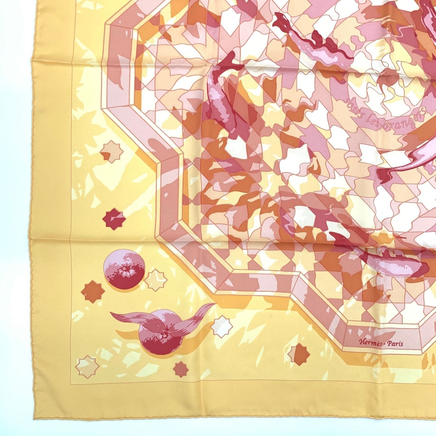 Hermes Carre 90 Sous les Orange Multicolor Scarf Silk — view 5