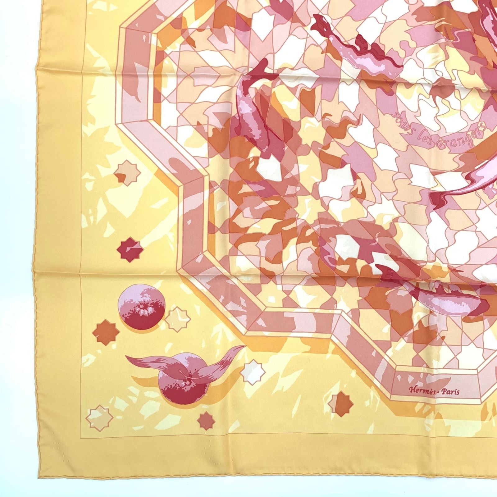 Hermes Carre 90 Sous les Orange Multicolor Scarf Silk — view 5