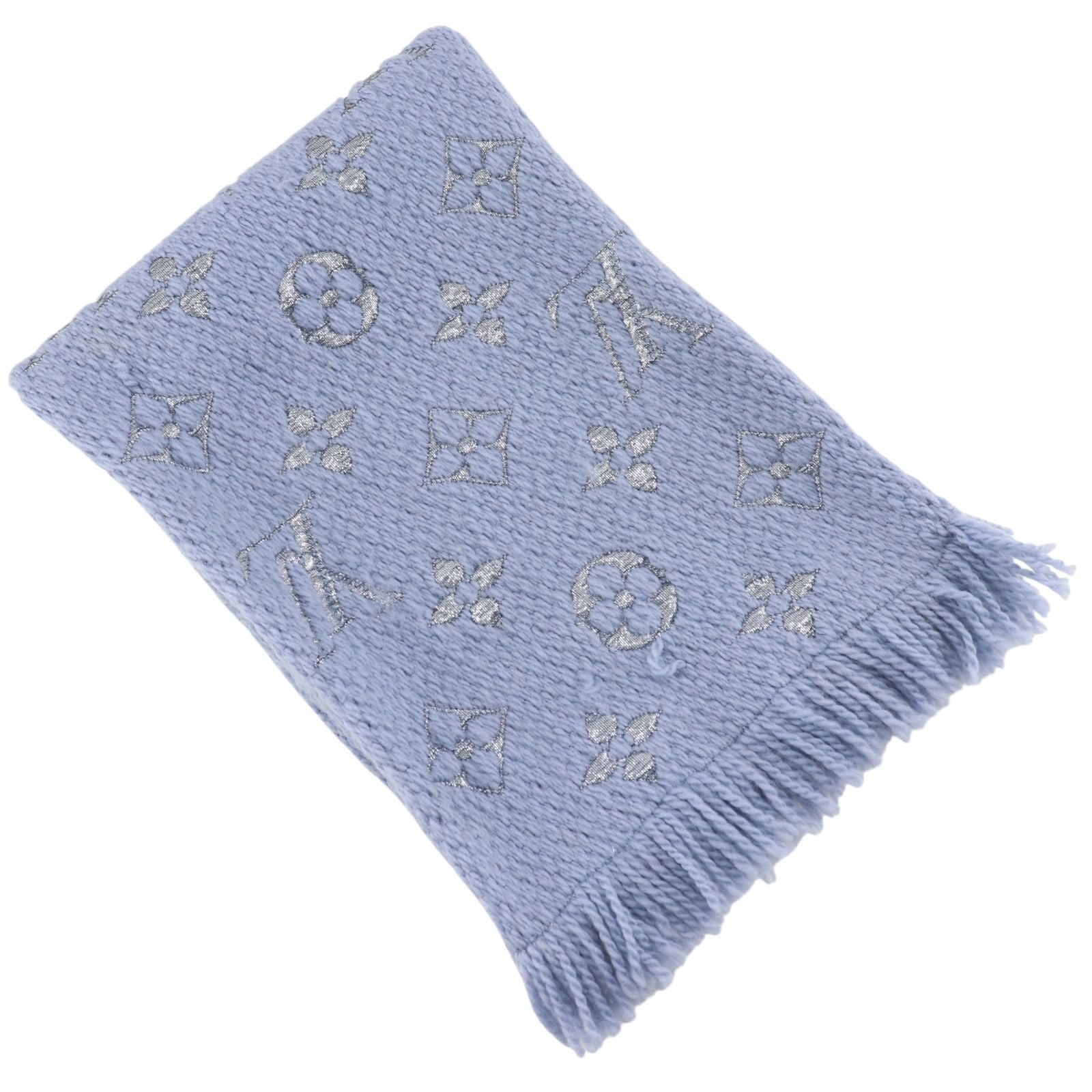 Louis Vuitton Echarpe Logo Mania Shine Wool Light Blue Scarf