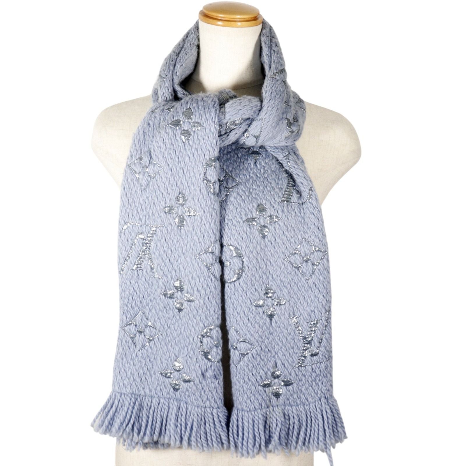 Louis Vuitton Echarpe Logo Mania Shine Wool Light Blue Scarf — view 2