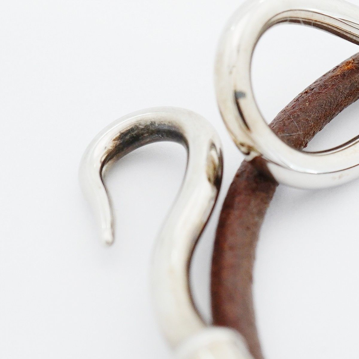 Hermes Bracelet Jumbo Hook Metal Leather Silver Brown — view 8