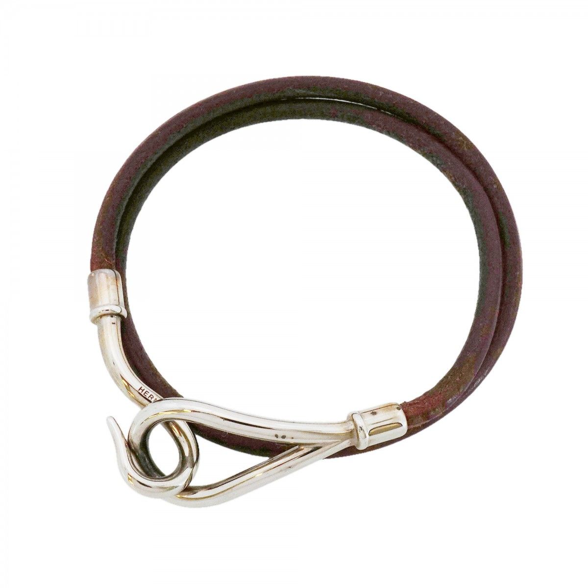 Hermes Bracelet Jumbo Hook Metal Leather Silver Brown