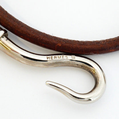 Hermes Bracelet Jumbo Hook Metal Leather Silver Brown — view 5