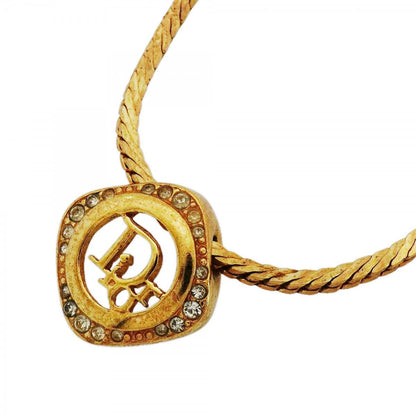 Dior Necklace Logo Gold Plated Rhinestone