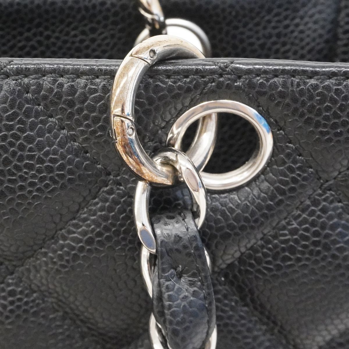 Chanel Chain Tote Quilted Caviar Leather Black Silver — view 8